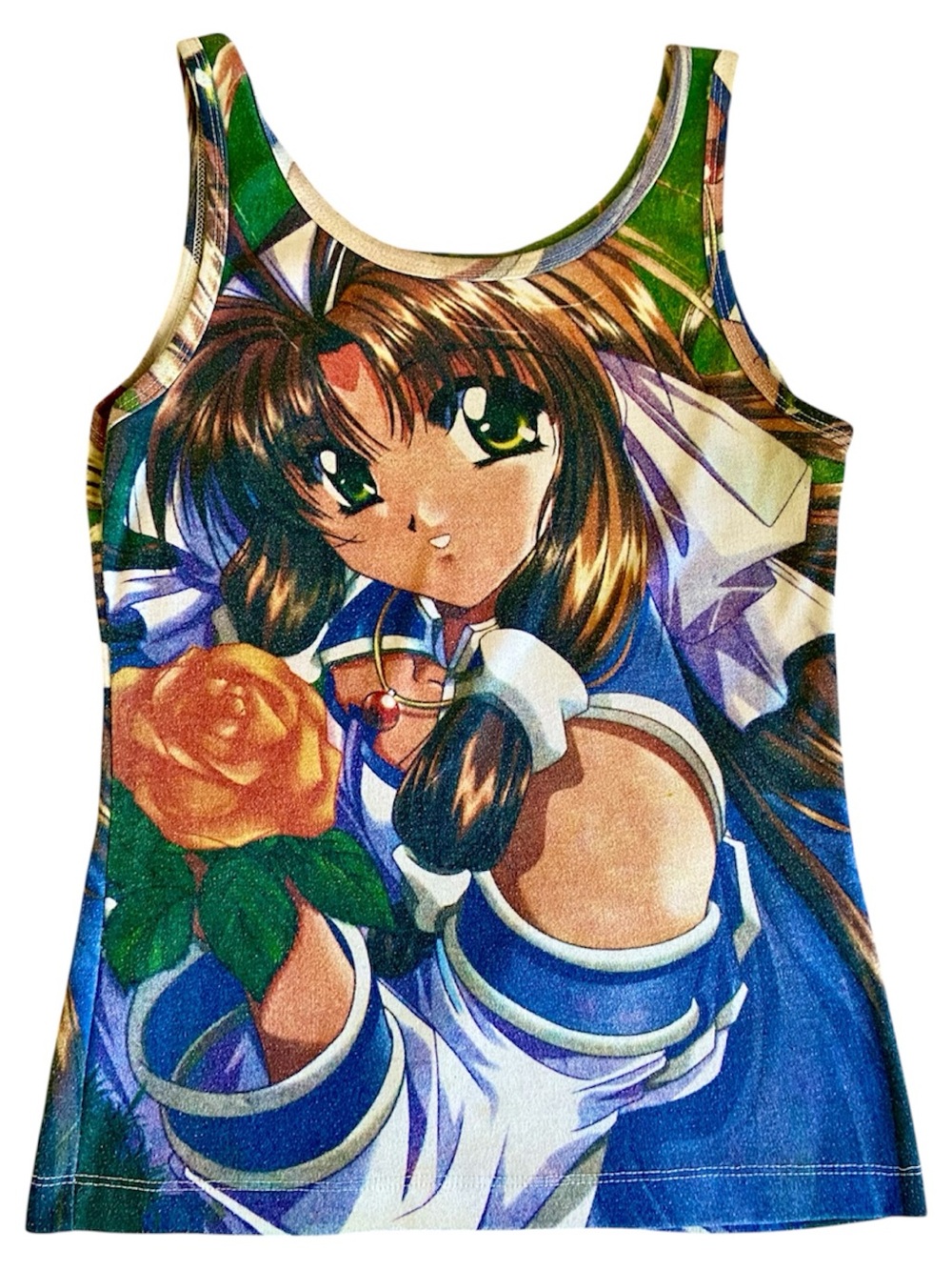WORK Sailor Moon 90s/Y2K Anime Girl Print Blue Tank Top Rose Graphic